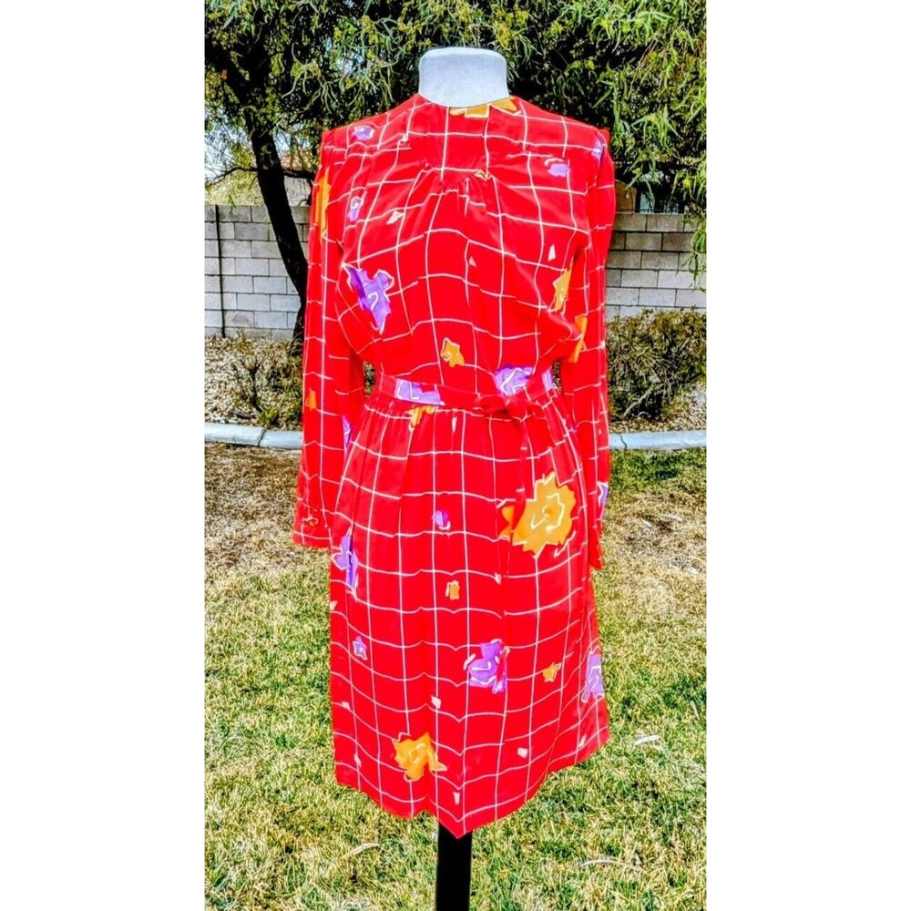 Vintage 1980s Graphic Pattern John Yang for Jack Mulqueen Ltd Silk Dress Sz4P